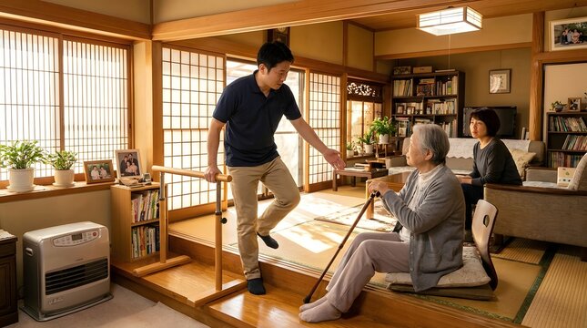 在宅訪問リハビリ：自宅での理学療法士と高齢患者の連携