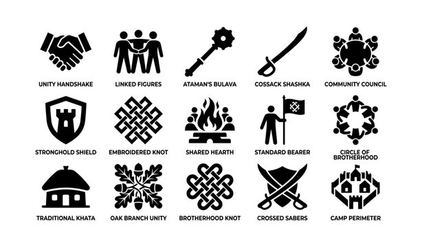 Community and unity icons arranged in grid on white background