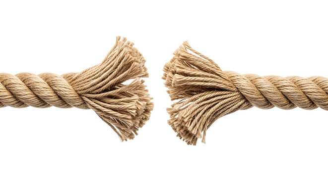 Two ends of a broken thick rope isolated on transparent background