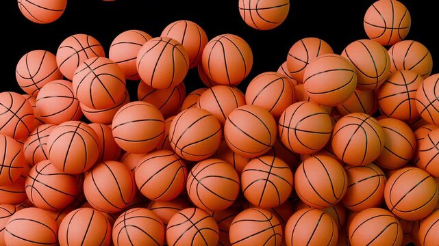 Basketball balls filling screen loop on transparent background