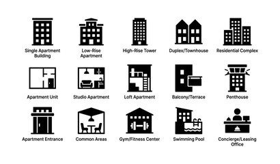 Naklejka premium Apartment and housing icons showing building types on white