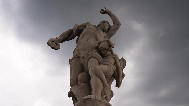 Stone Statue Timelapse with Rain and Stormy Clouds, Art and Culture, European Artwork, Tuileries Garden, Paris France