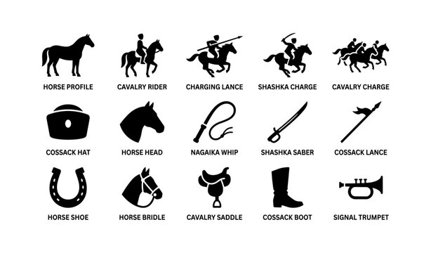 Cavalry and horse icons depicting riders and equipment