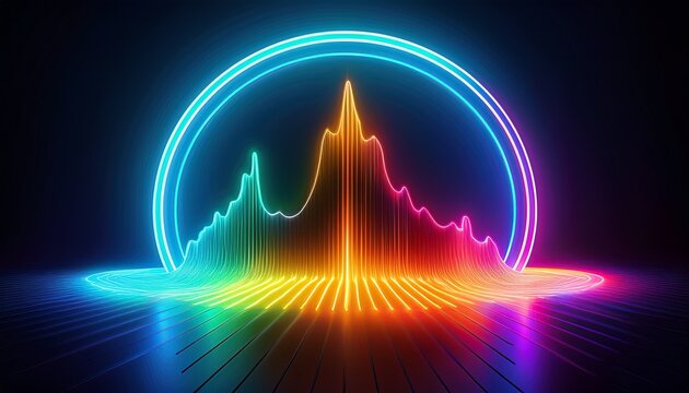 neon frequency spectrum with glowing round shape high resolution picture