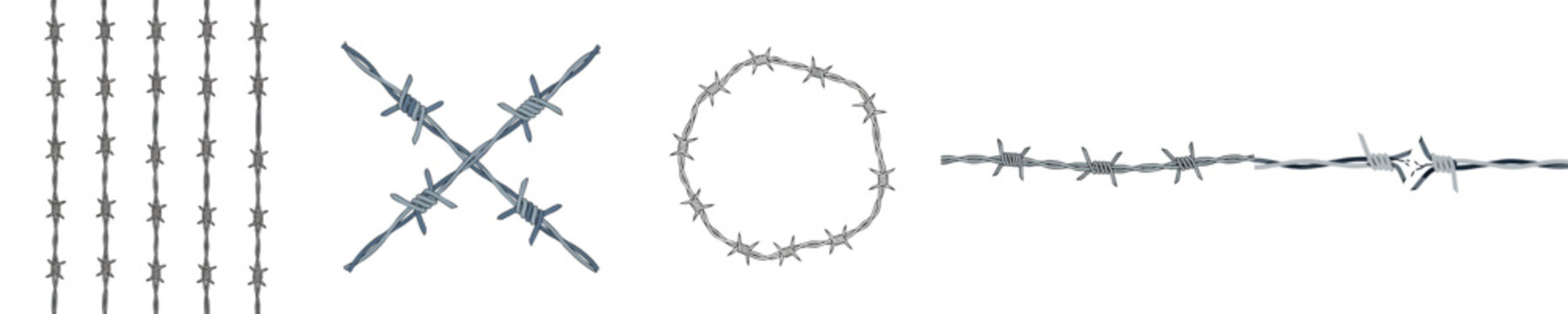 Barbed Fence Wire Vector Illustration Set for Secure Border Protection Elements