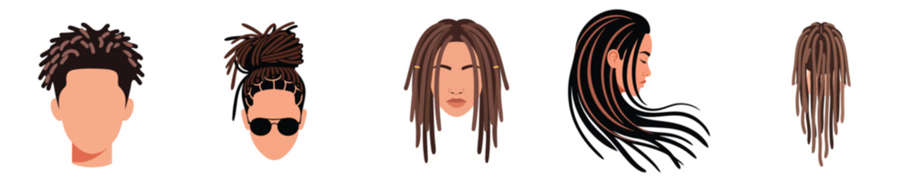 Dreadlocks Hair Style Vector Set for Trendy Beauty Fashion Illustration Collection