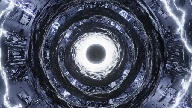 Metallic wormhole portal with electric lightning and cosmic sphere. Futuristic travel gateway. Perfect for ufo concepts, futuristic wallpapers, and dramatic space exploration visuals
