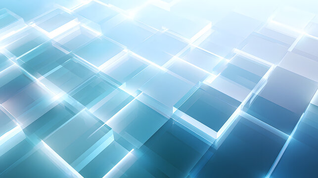 Luminous Blue And White Geometric Abstract Background With Glowing Translucent Squares