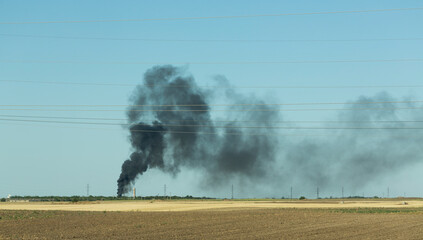 Naklejka premium A fire in Romania. Explosion at the factory. Terrorist attack. An environmental disaster.