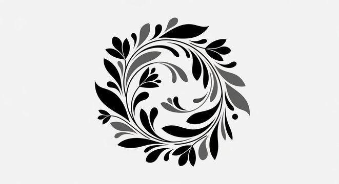 Black and gray floral wreath design element isolated