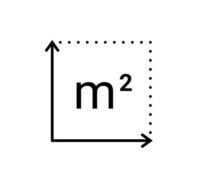Square meter area measurement icon. M2 depth height room square number