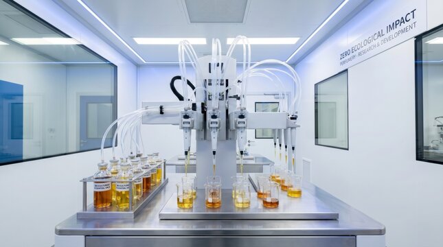Automated robotic laboratory machine dispensing liquids for zero ecological impact perfumery