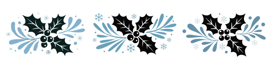 Festive Winter Decoration: Elegant design of holly berry and leaves, christmas theme, botanical decoration, winter holiday. © Shuvo S