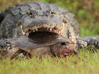 Obraz premium American Alligator with Softshell Turtle Prey 