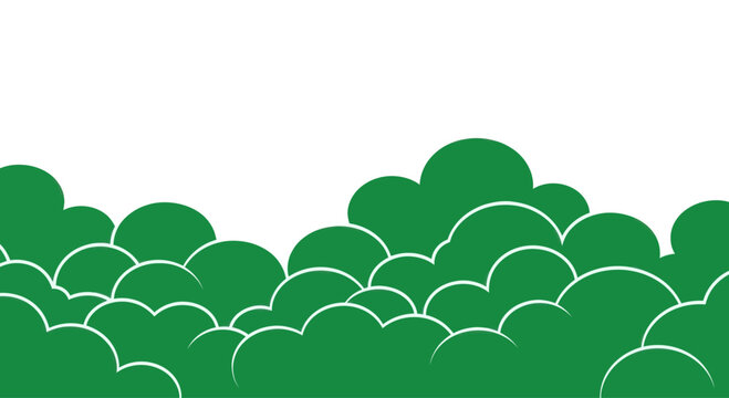 Green Cloud Border Seamless Pattern on White Background