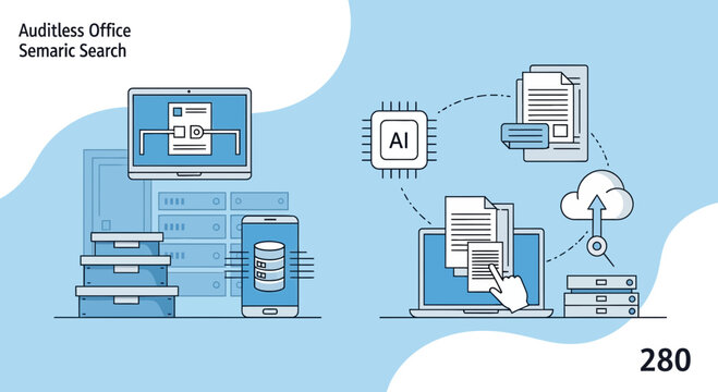 Data processing and cloud computing illustration for business and technology