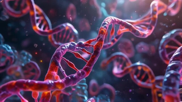 Microscopic DNA double helix rotating in embryo development process