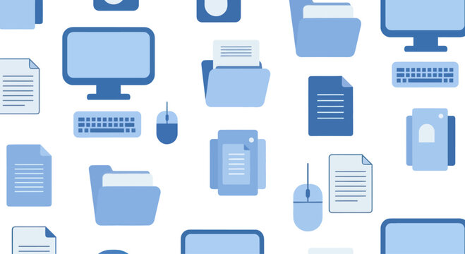 Computer Icons Seamless Pattern: Technology and Office Workflow