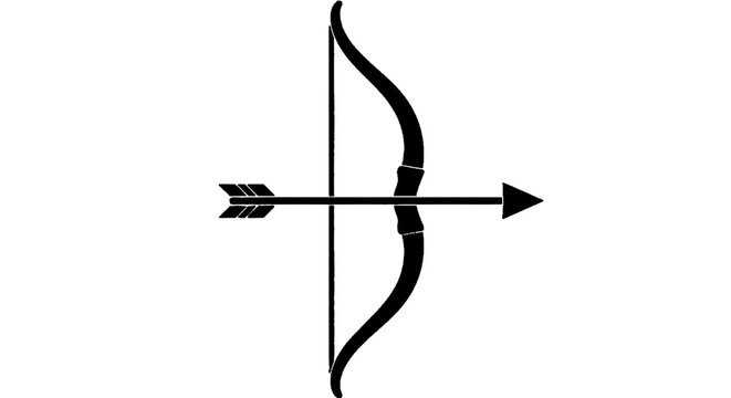 Minimal black silhouette icon, simple flat vector, bold black shape, no, no shading black silhouette of a bow and arrow icon on a, flat icon style