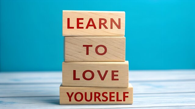 Wooden blocks with inspirational message on blue background
