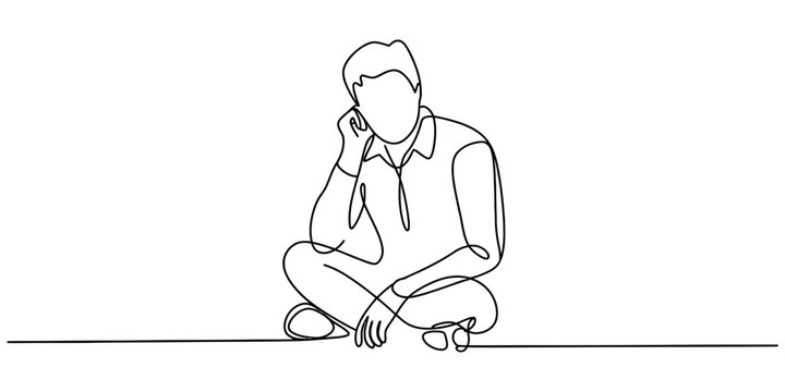 Continuous single line drawing of a man sitting on the floor and talking on a mobile phone for modern office communication and lifestyle concept illustration Vector, illustration