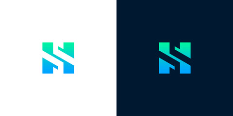 Contemporary geometric emblem showcasing a striking blue and green gradient, perfect for conveying innovation, technology, and sophisticated brand presence © Eunois