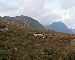 View from the West Highland Way at the Black Mount on Rannoch Moor  near Glencoe in the Scottish Highlands, showing Stob a' Ghlais Choire above slopes of Meall a' Bhuiridh and Buachaille Etive Mor.. © David