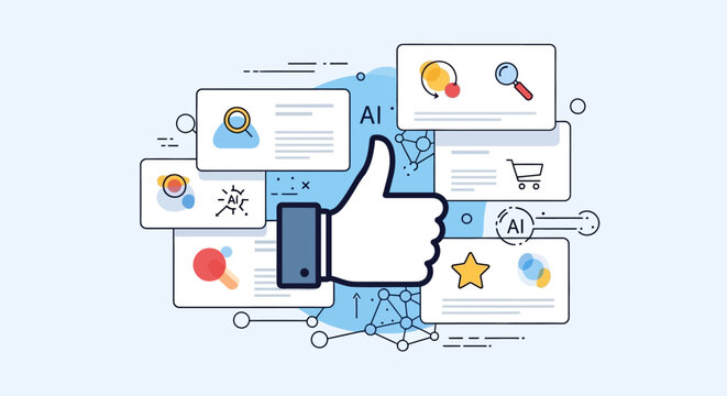 Artificial intelligence technology conceptual illustration with social media like button.