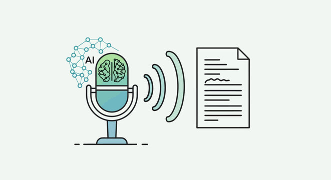 Artificial Intelligence voice to text transcription technology concept.