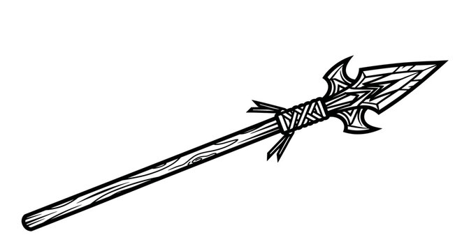 Detailed spear illustration with sharp point and textured handle on white background