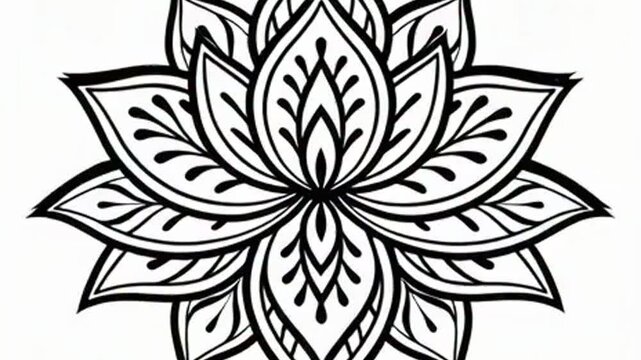 Line art lotus flower illustration with symmetrical petals and geometric design