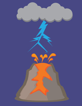 A vector art of dirty thunderstorm (also known as volcanic lightning) is a rare weather phenomenon where lightning is produced within a volcanic ash plume rather than a typical cumulonimbus cloud. 