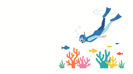 Snorkeler exploring vibrant coral reef with colorful fish underwater © Ferly