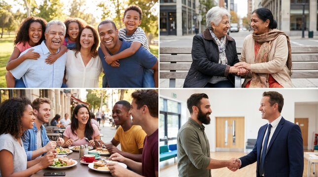 Diverse people connecting, meeting, and enjoying life