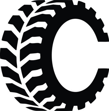 Bold vector logo combining the letter C with an aggressive tire tread pattern in solid black. Industrial, rugged design with automotive and construction appeal. Perfect for trucking companies, tire sh