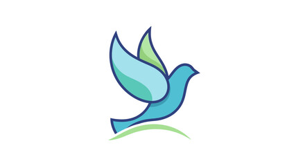 Obraz premium Stylized Blue Bird in Flight with Green Accents.
