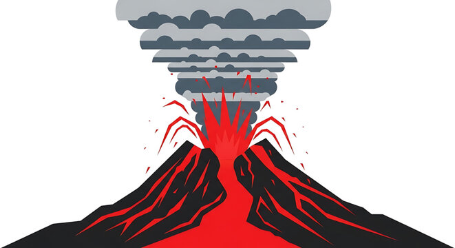 Volcanic eruption with lava flow and smoke cloud