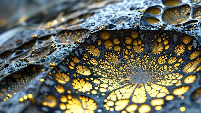 Patterns of light and texture emerge as sunlight hits the surface. Nature shows its form through unique shapes and colors during the evening time.