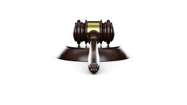 4K Cinematic Judge Gavel Push In Animation Isolated on White Background