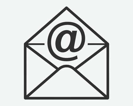 Email envelope with at symbol icon communication and messaging concept