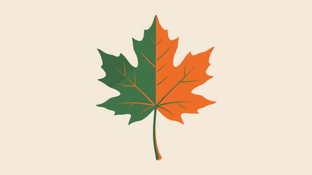 A stylized maple leaf is depicted, split vertically with one half in vibrant green and the other in warm orange.