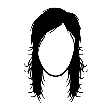Feathered Hair hairstyle silhouette front view, layered hair shape soft texture structure simple outline for icon, avatar, logo, minimal beauty, fashion graphic