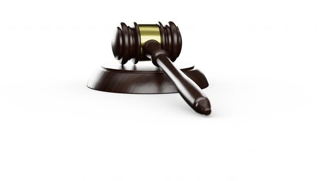 4K Cinematic Judge Gavel Crane Up Animation Isolated on White Background