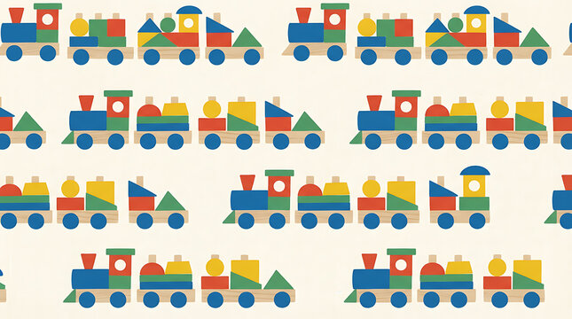 Colorful toy trains seamless pattern design for kids wallpaper