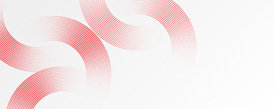 Creative technology background with red circle lines on white abstract composition for futuristic vector design projects.