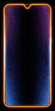 Vertical smartphone display showing a dark textured wallpaper outlined by a continuous glowing neon orange frame