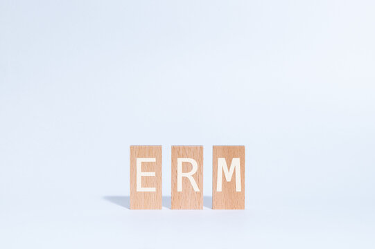 Eye-catching image of ERM text on wood blocks. The word stands for Enterprise Risk Management.