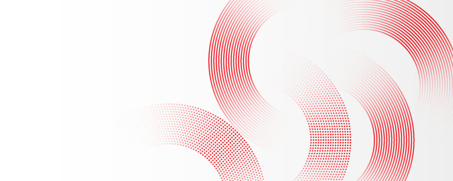 Abstract white background with red circle lines and futuristic digital technology concept in modern vector illustration style.
