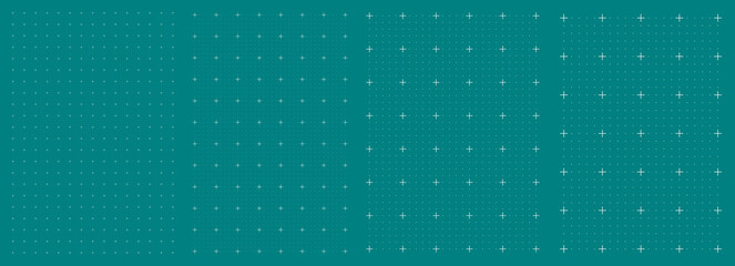 Fototapeta na wymiar Blueprint grid set sparse dot geometry, four scale variations. Wide medium dense micro spacing comparison, engineering layouts dashboards notebook pages interface planning systems technology graphics.