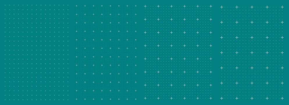Blueprint grid set sparse dot geometry, four scale variations. Wide medium dense micro spacing comparison, engineering layouts dashboards notebook pages interface planning systems technology graphics.